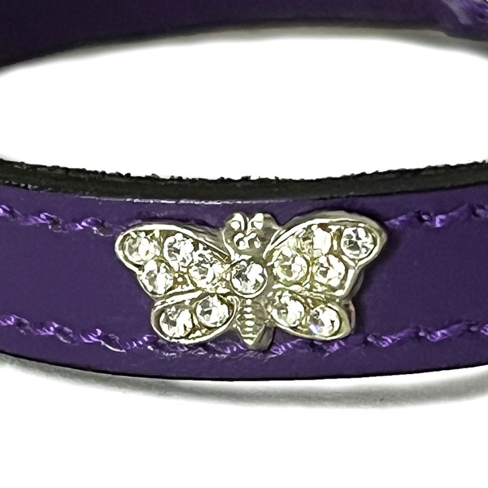 Crystal Butterfly & Purple Leather Collar, 12"-15" - Picture 4 of 5